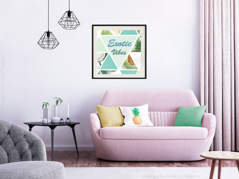 Poster - Tropical Mosaic (Square)  - zwart passepartout