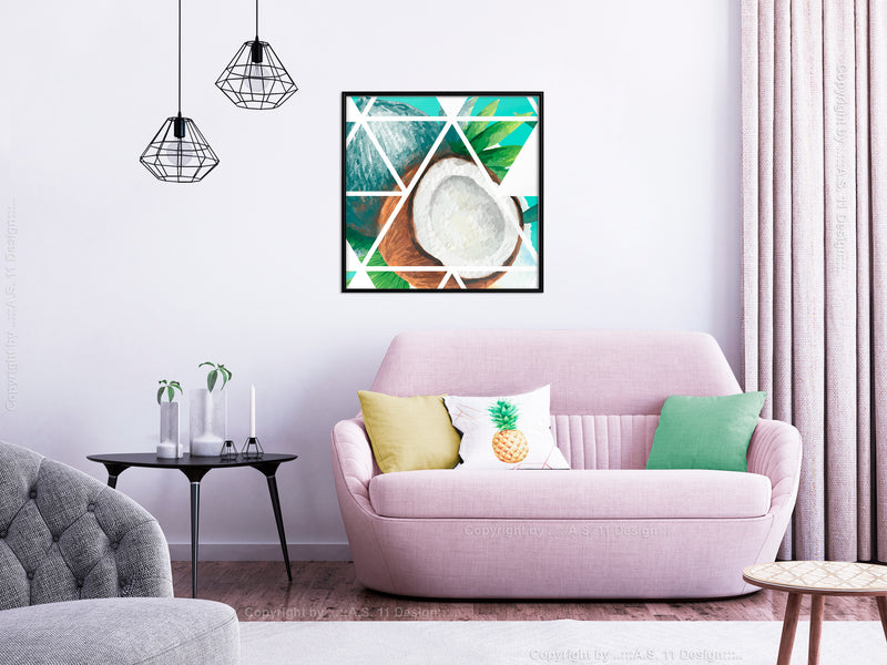 Poster - Tropical Mosaic with Coconut (Square)  - zwart