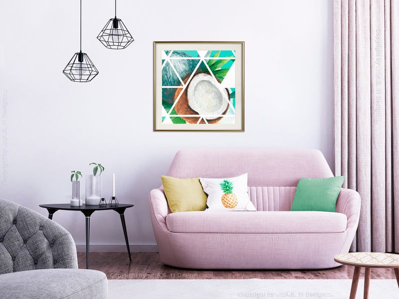 Poster - Tropical Mosaic with Coconut (Square)  - goud passepartout