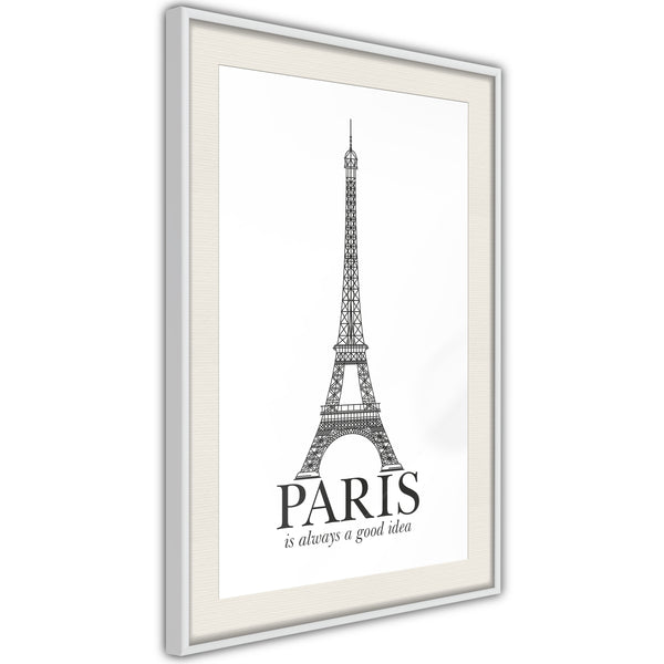 Poster - Eiffel Tower  - wit passepartout