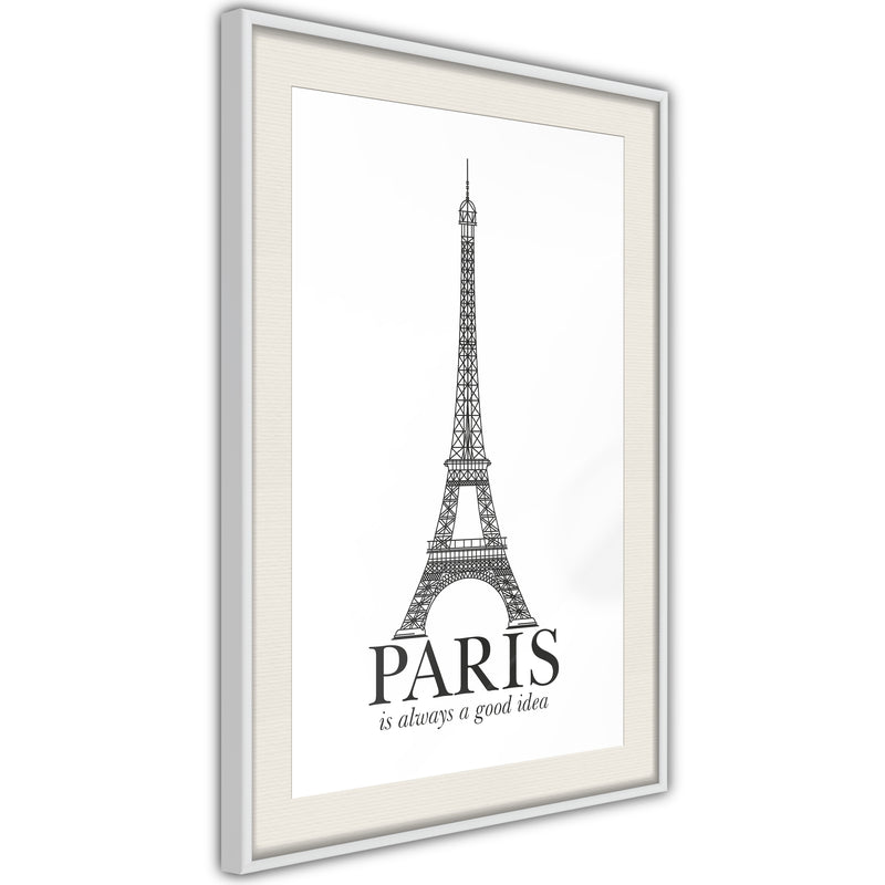 Poster - Eiffel Tower  - wit passepartout