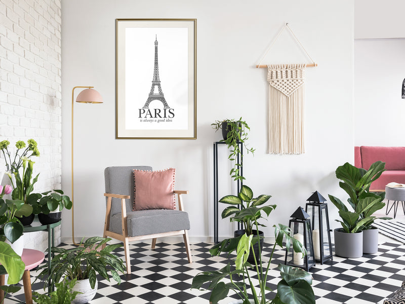 Poster - Eiffel Tower  - goud passepartout