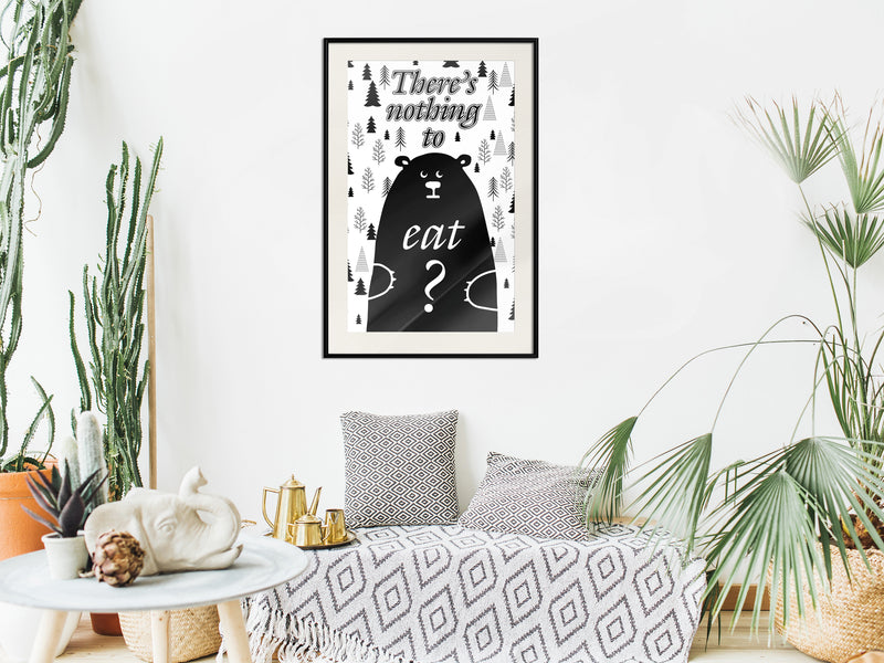 Poster - Hungy Bear  - zwart passepartout