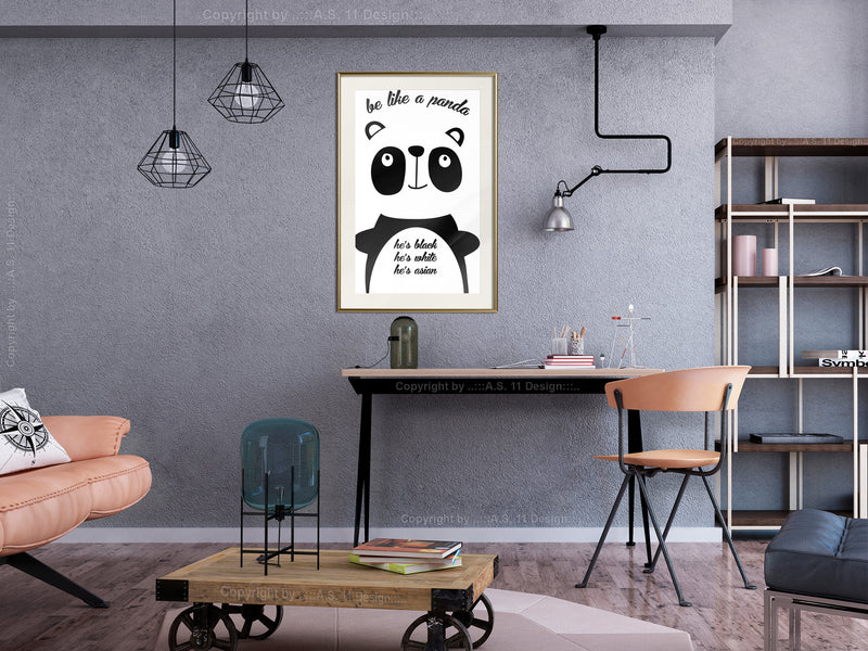 Poster - Tolerant Panda  - goud passepartout