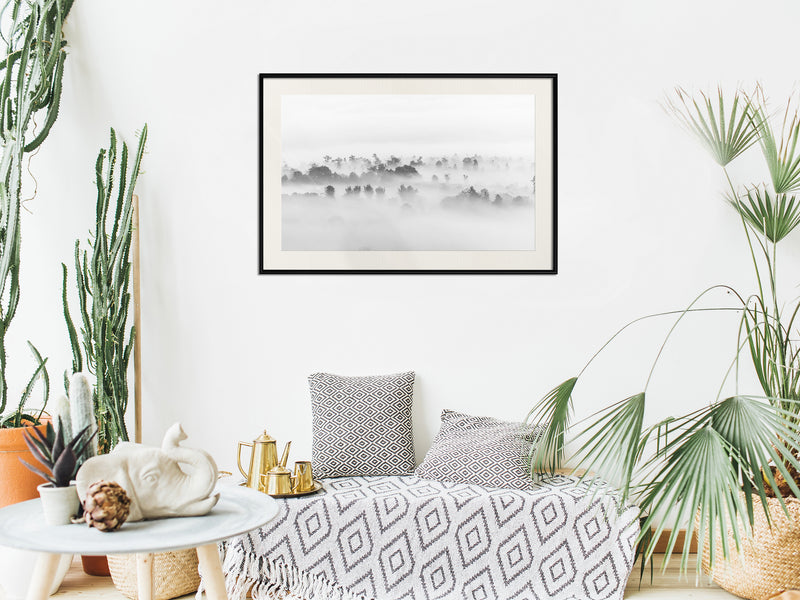 Poster - Fog Over the Forest  - zwart passepartout