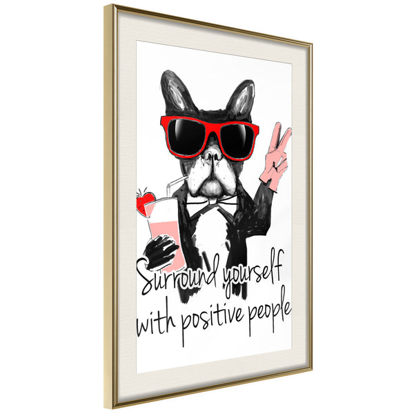 Poster - Positive Bulldog  - goud passepartout