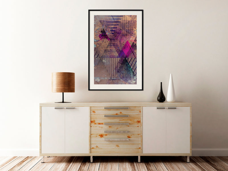 Poster - Pink Patchwork I  - zwart passepartout