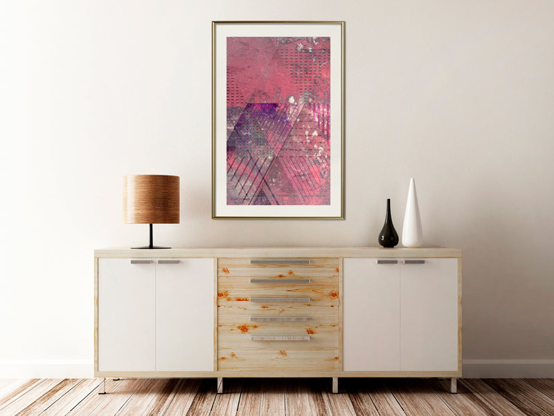 Poster - Pink Patchwork III  - goud passepartout