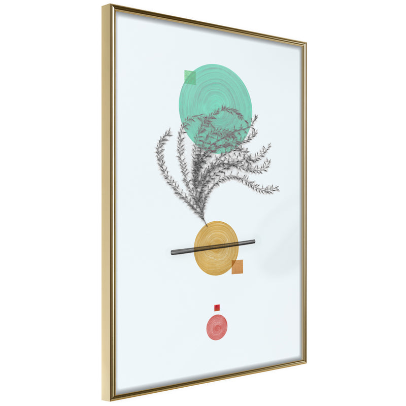 Poster - Geometric Installation with a Plant  - goud