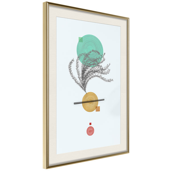 Poster - Geometric Installation with a Plant  - goud passepartout