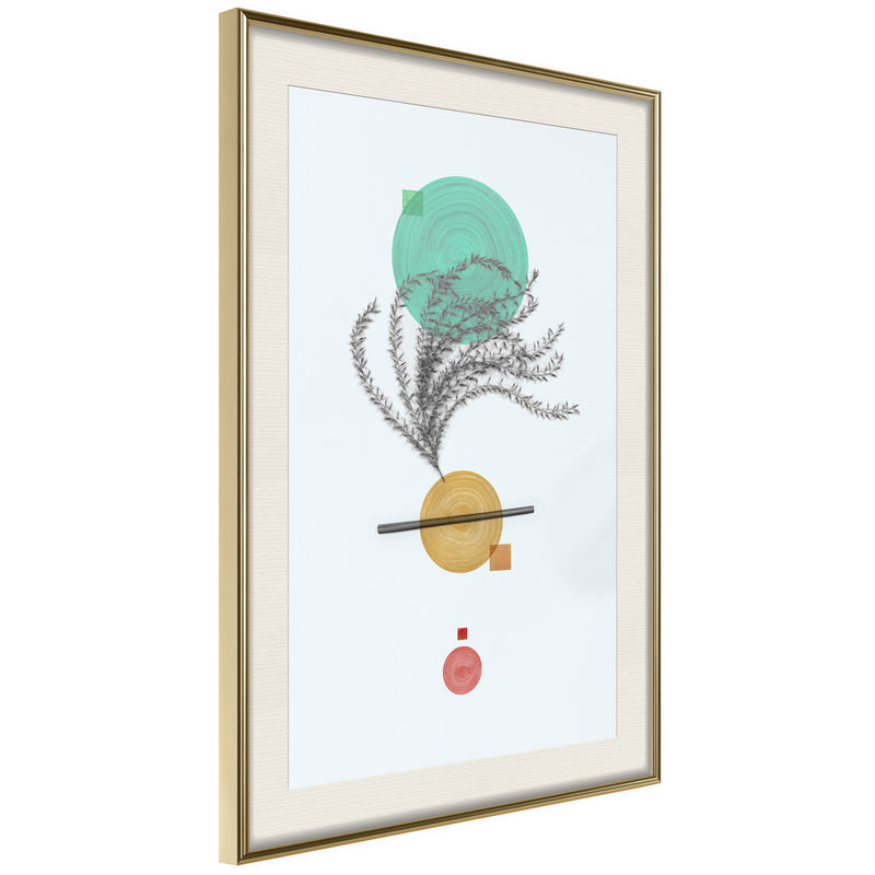 Poster - Geometric Installation with a Plant  - goud passepartout