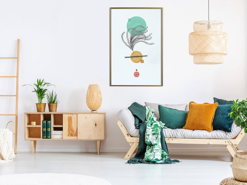 Poster - Geometric Installation with a Plant  - goud