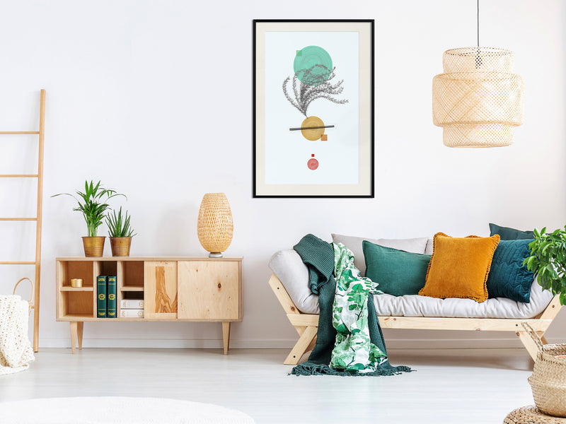 Poster - Geometric Installation with a Plant  - zwart passepartout