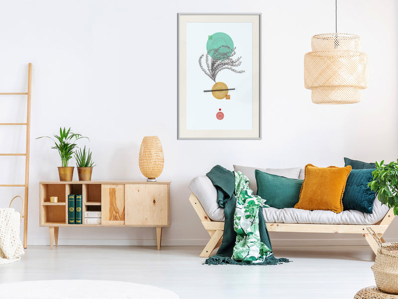 Poster - Geometric Installation with a Plant  - wit passepartout