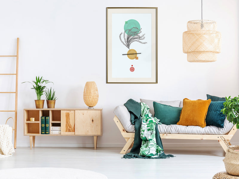 Poster - Geometric Installation with a Plant  - goud passepartout