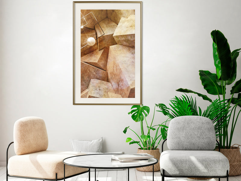 Poster - Cubic Rocks  - goud passepartout