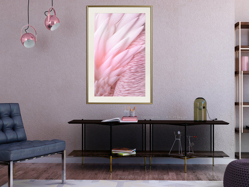 Poster - Pink Feathers  - goud passepartout