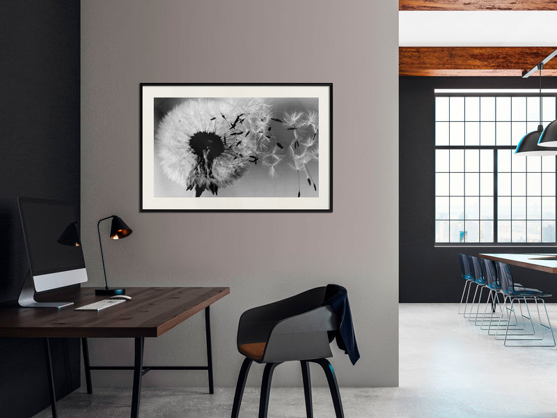 Poster - Dandelion in the Wind  - zwart passepartout