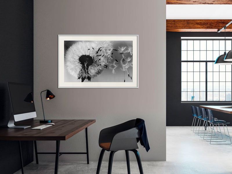 Poster - Dandelion in the Wind  - wit passepartout