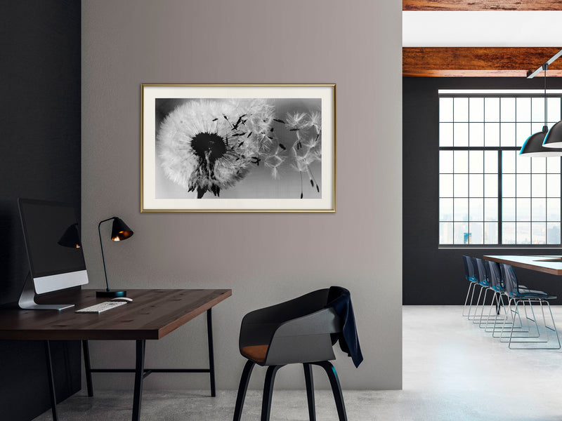 Poster - Dandelion in the Wind  - goud passepartout