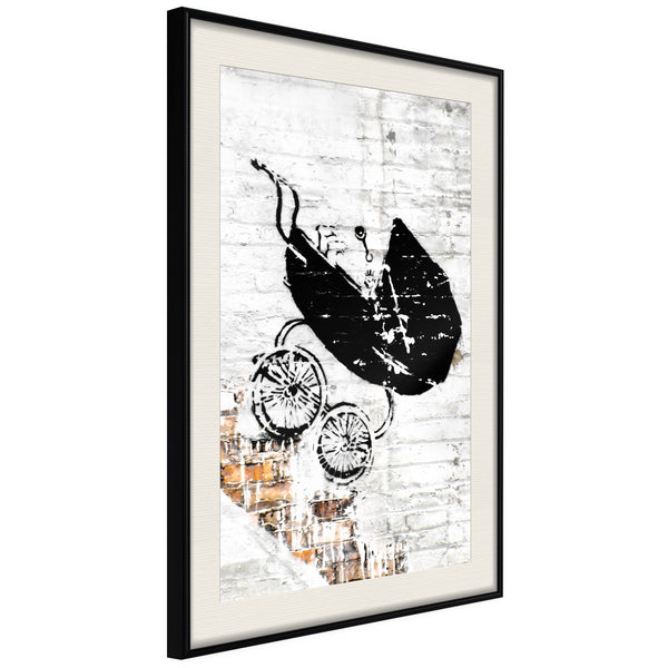 Poster - Banksy: Baby Stroller  - zwart passepartout