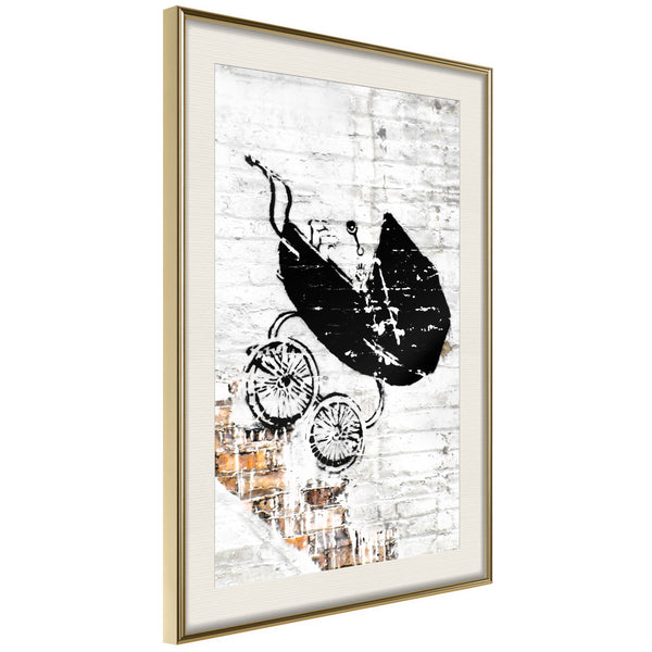 Poster - Banksy: Baby Stroller  - goud passepartout