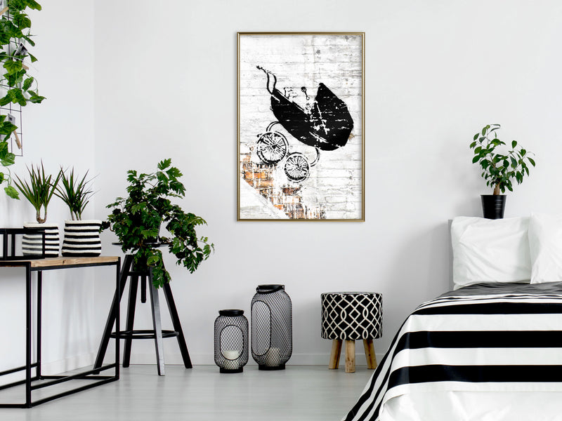 Poster - Banksy: Baby Stroller  - goud