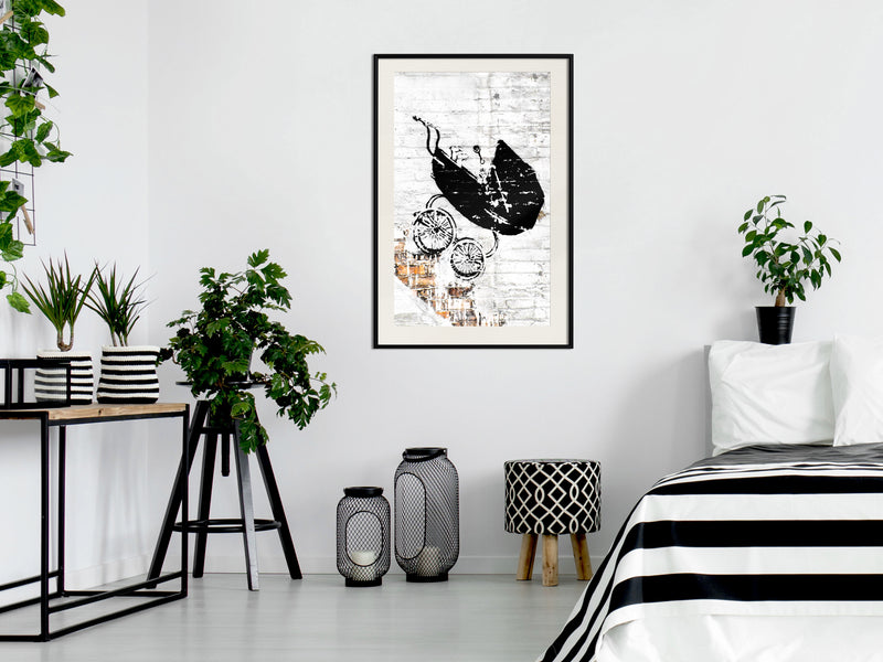 Poster - Banksy: Baby Stroller  - zwart passepartout
