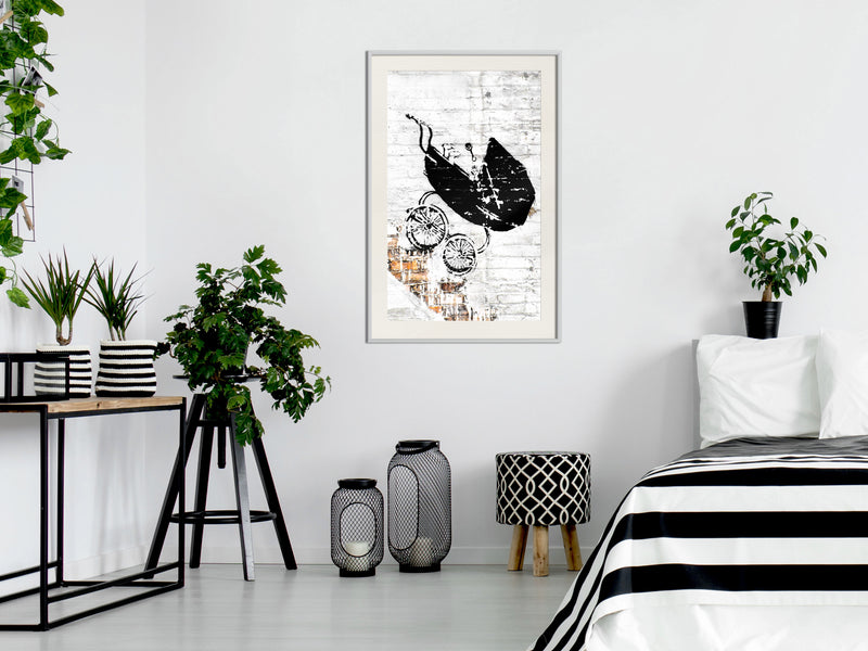 Poster - Banksy: Baby Stroller  - wit passepartout
