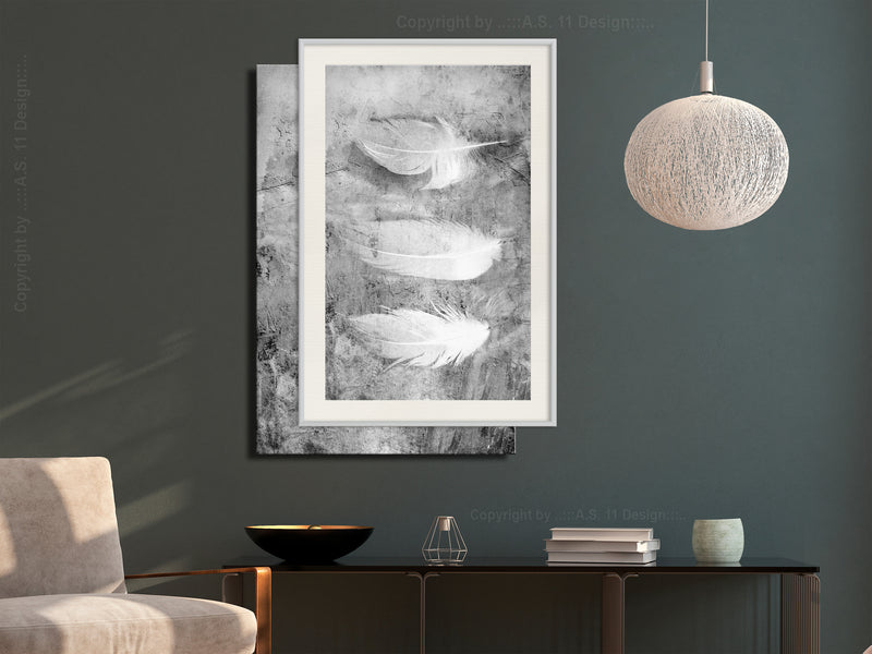 Poster - Delicate Feathers  - wit passepartout