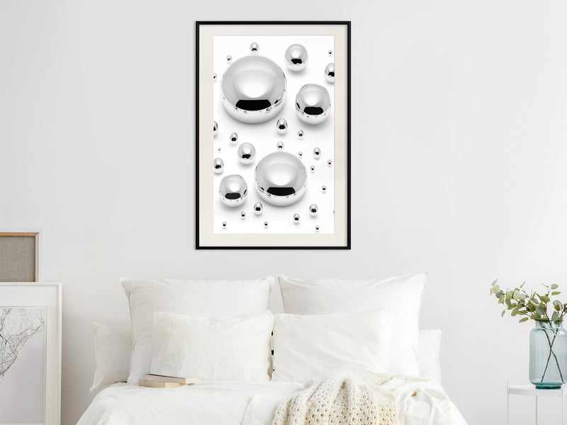 Poster - Silver Drops  - zwart passepartout