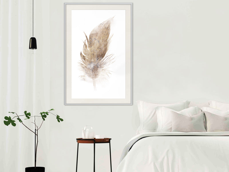 Poster - Lost Feather (Beige)  - wit passepartout