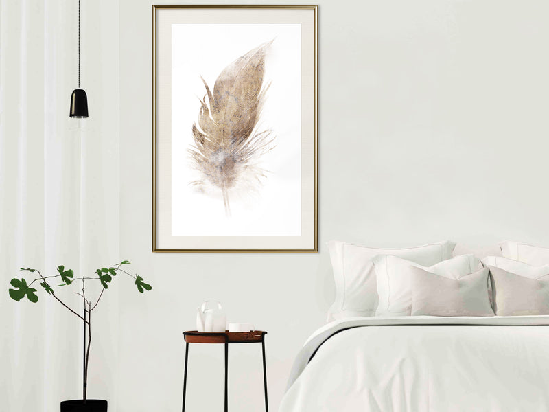 Poster - Lost Feather (Beige)  - goud passepartout