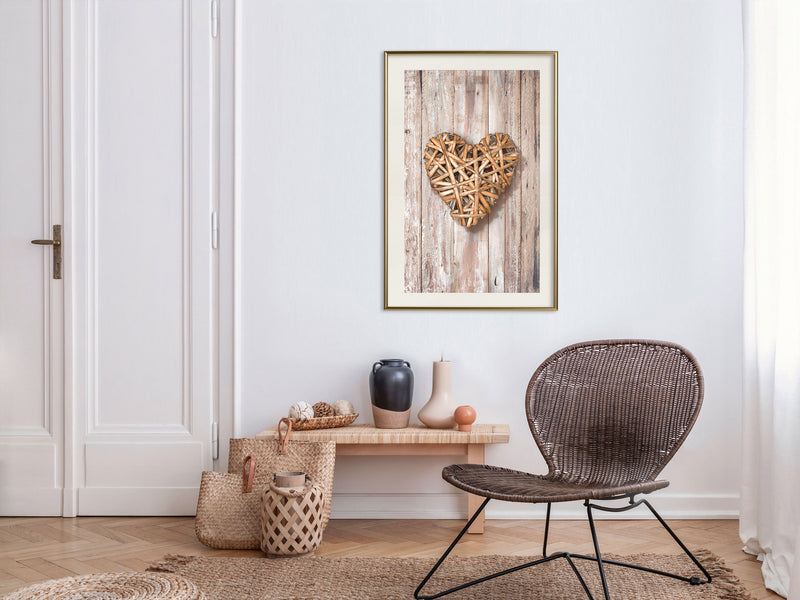 Poster - Wicker Love  - goud passepartout